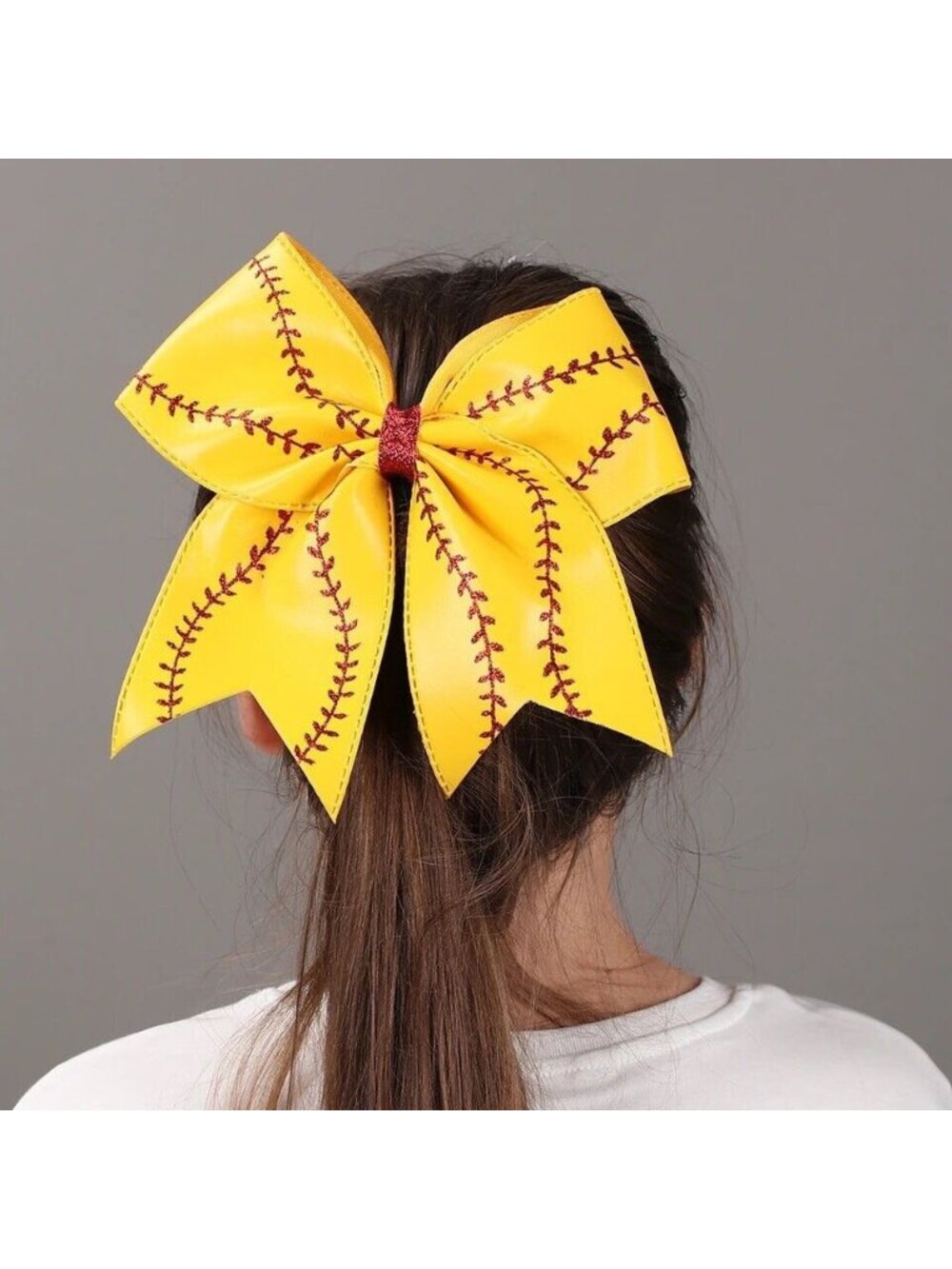 Girl Faux Leather Baseball Softball Cheer Bow Hair Tie Ponytail Holder Scrunchie